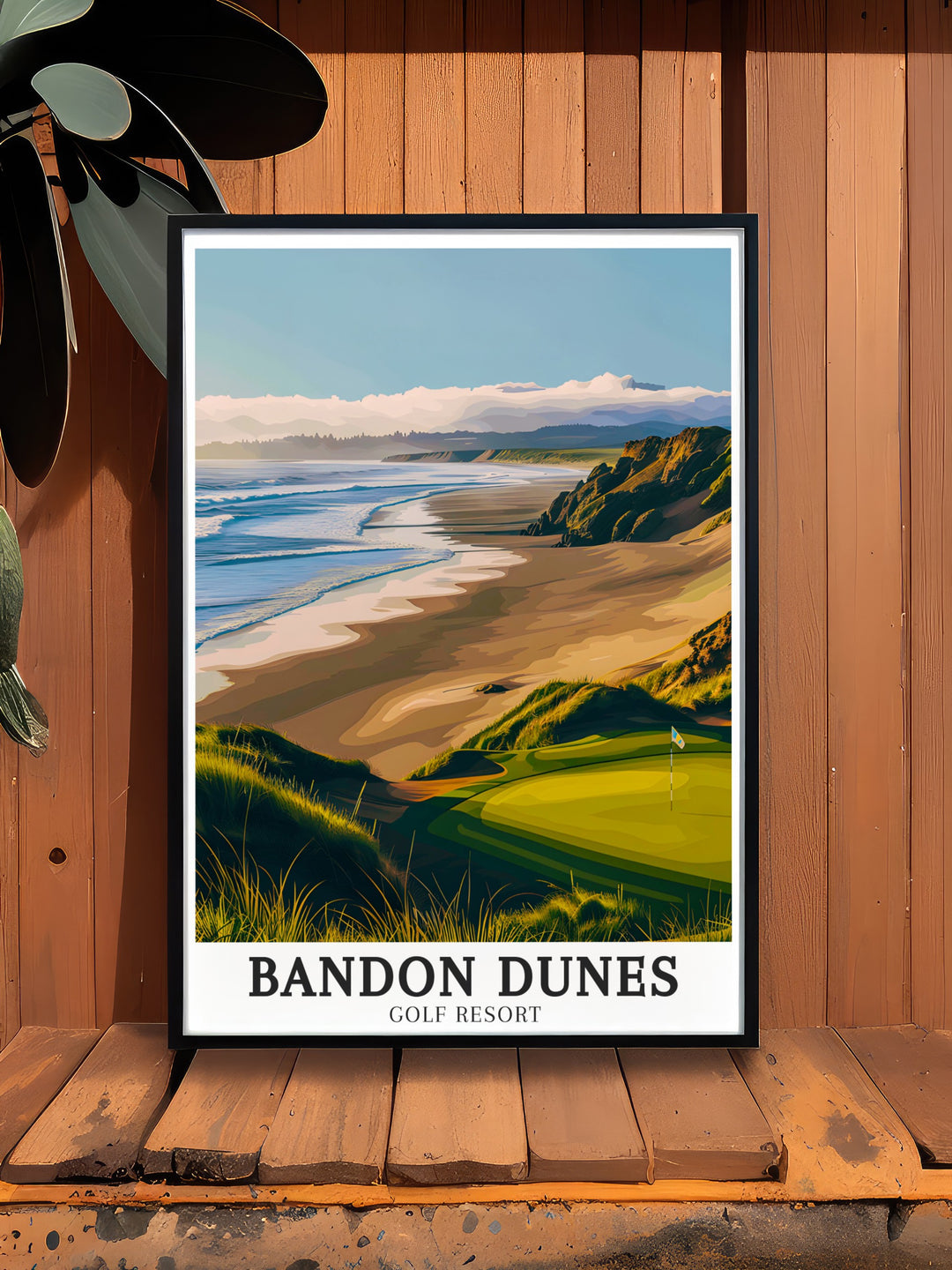 Vibrant golf art print of Bandon Dunes showcasing the iconic skyline with rich colors and archival quality ink, designed for longevity and ideal for gifts.