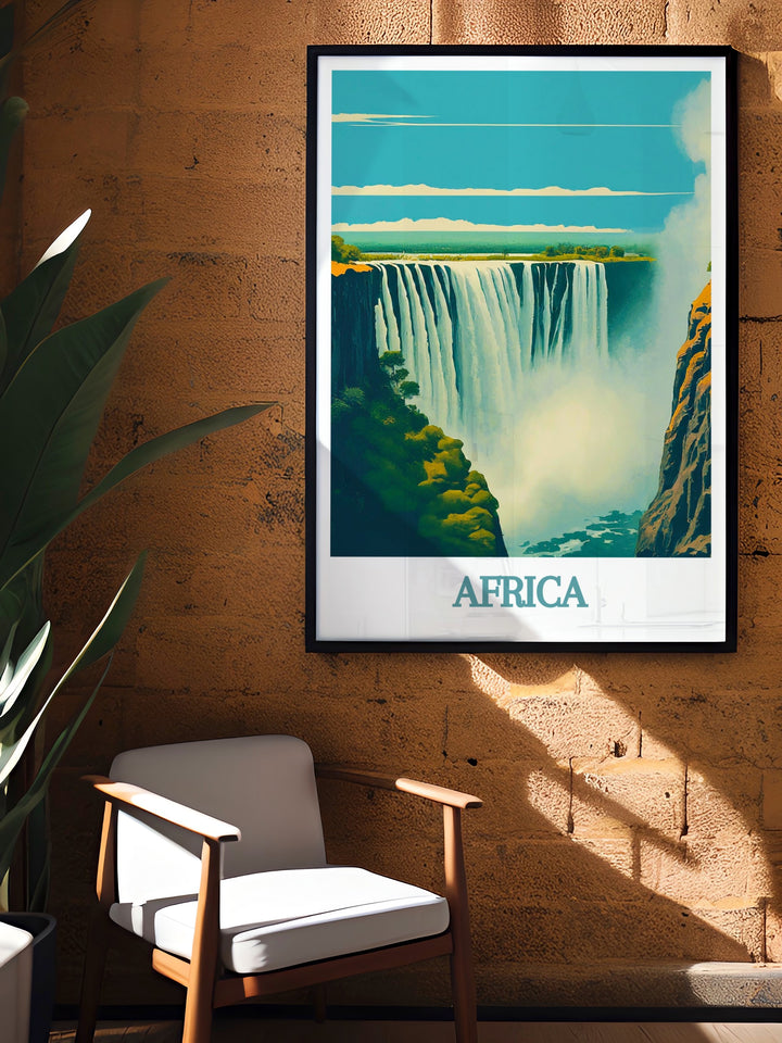 National Park Poster highlighting the rich biodiversity of Bwindi Forest with the majestic Mountain Gorilla and the awe inspiring Victoria Falls offering a blend of wildlife and natural wonders