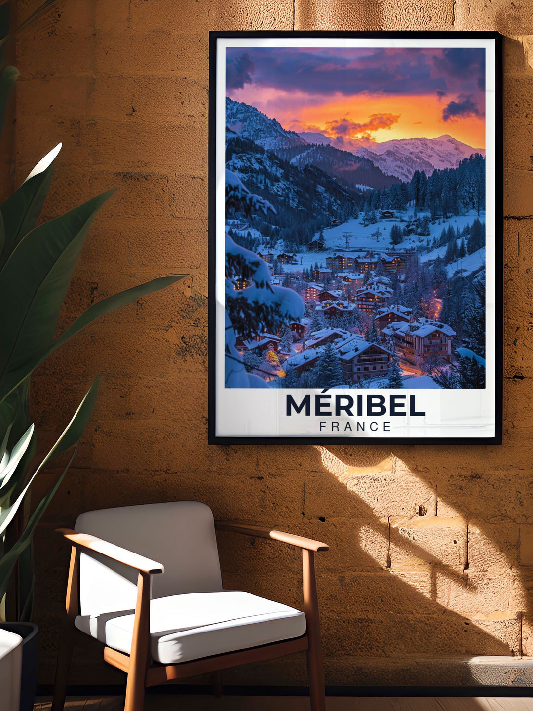 Add a touch of winter wonderland to your home with Meribel Village artwork showcasing the excitement of the slopes and the beauty of snowboarding