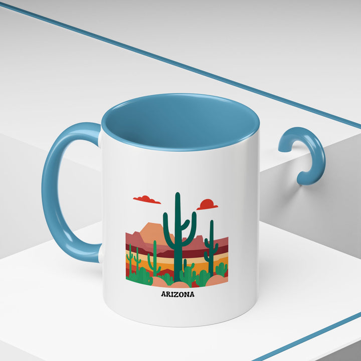 A visually striking Arizona Mug designed with intricate artwork inspired by Arizona’s landscapes. Dishwasher-safe ceramic construction ensures durability and ease of use, making it perfect for any coffee or tea enthusiast.