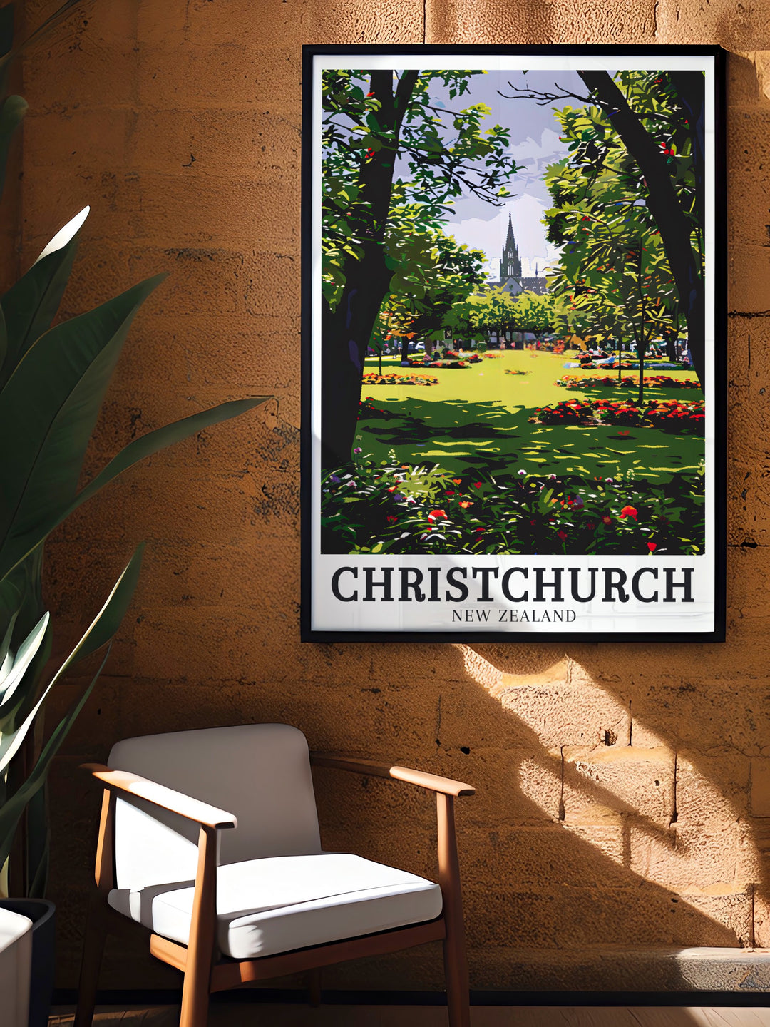 Celebrate the iconic ChristChurch Cathedral and Christchurchs Botanic Gardens with a beautiful New Zealand art print perfect for travelers and art enthusiasts who want to bring the charm of Christchurch into their home with this elegant wall decor.