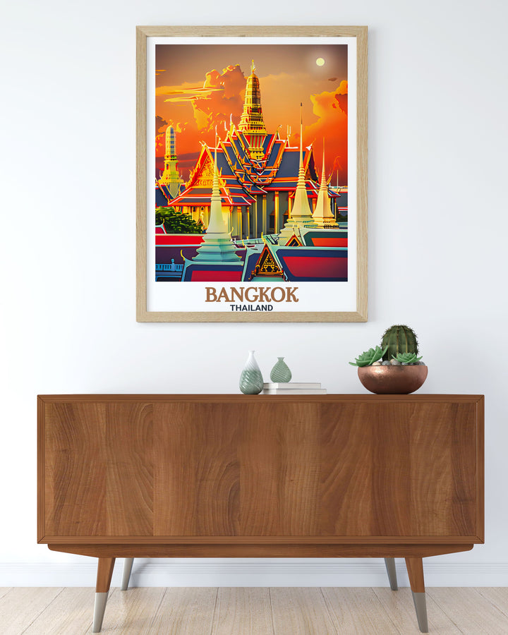 Grand Palace Artwork featuring a stunning depiction of Bangkoks royal architecture designed to enhance any room with its detailed and colorful representation of the iconic landmark