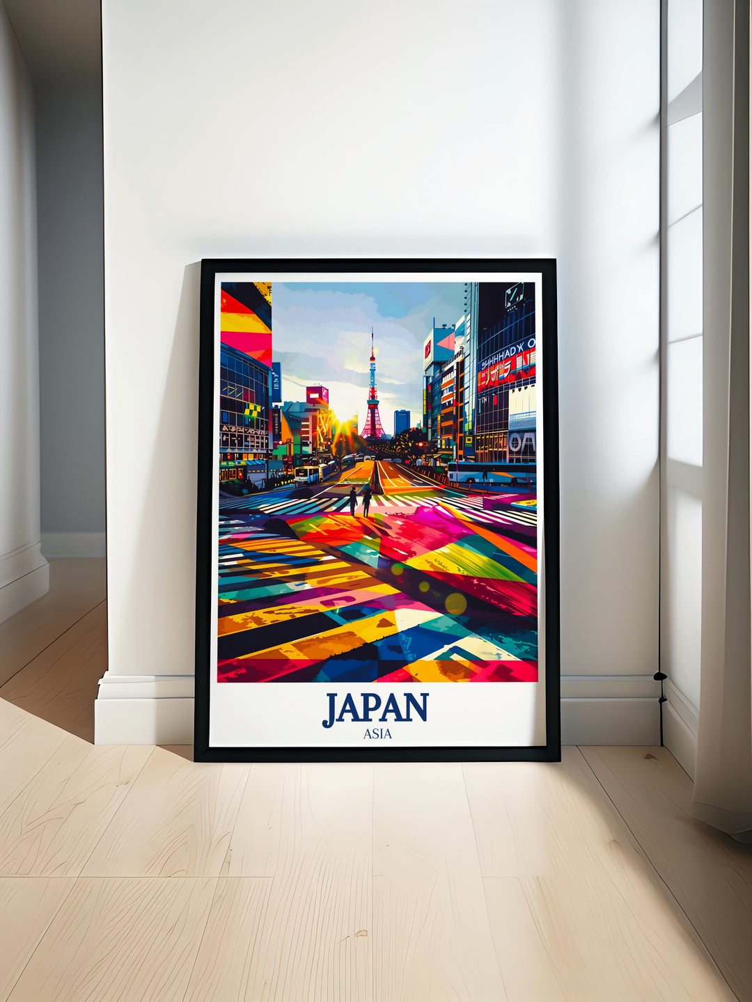 Shibuya Crossing wall print bringing the bustling energy of Tokyos busiest crossing into your home. This travel art piece captures the excitement and movement of the city, making it a must have for fans of Japanese culture.