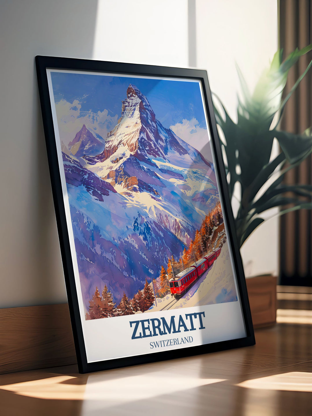 Matterhorn and Gornergrat Railway Skiing Wall Art designed to enhance your living space with breathtaking mountain scenery