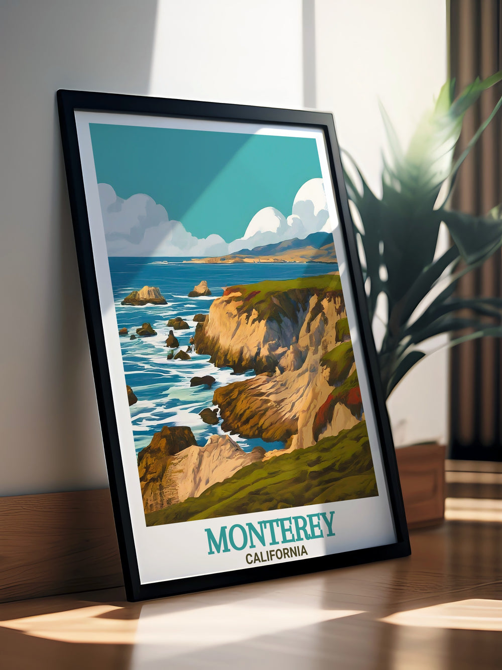 17 Mile Drive Wall Art captures the essence of Californias iconic road, winding along the stunning Monterey coastline. This travel poster is a great way to bring the beauty of the Pacific coast into any space, perfect for nature lovers and travelers.