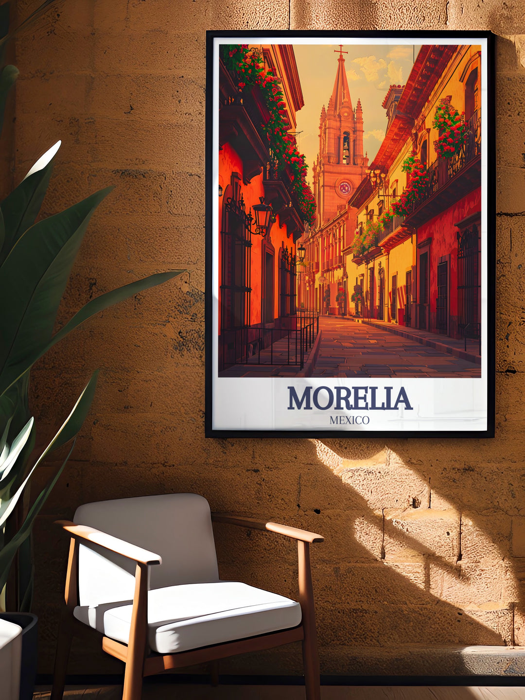 This art print of Morelia combines the majestic beauty of the Morelia Cathedral with the quiet charm of the city’s narrow alleyways. A perfect piece for lovers of architecture and Mexican culture, adding vibrancy to any room.