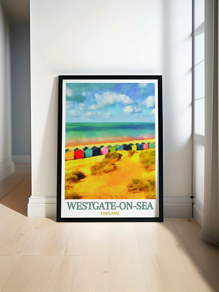 West Bay Beach, one of Westgate on Seas iconic landmarks, is the focus of this beautiful Kent travel print. With its soft colors and peaceful atmosphere, this artwork is a perfect gift for anyone who loves the coast or wants to bring a piece of the seaside into their home.