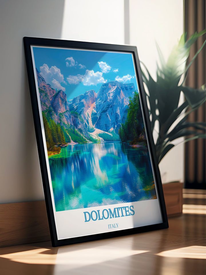 a picture frame with a picture of a mountain lake