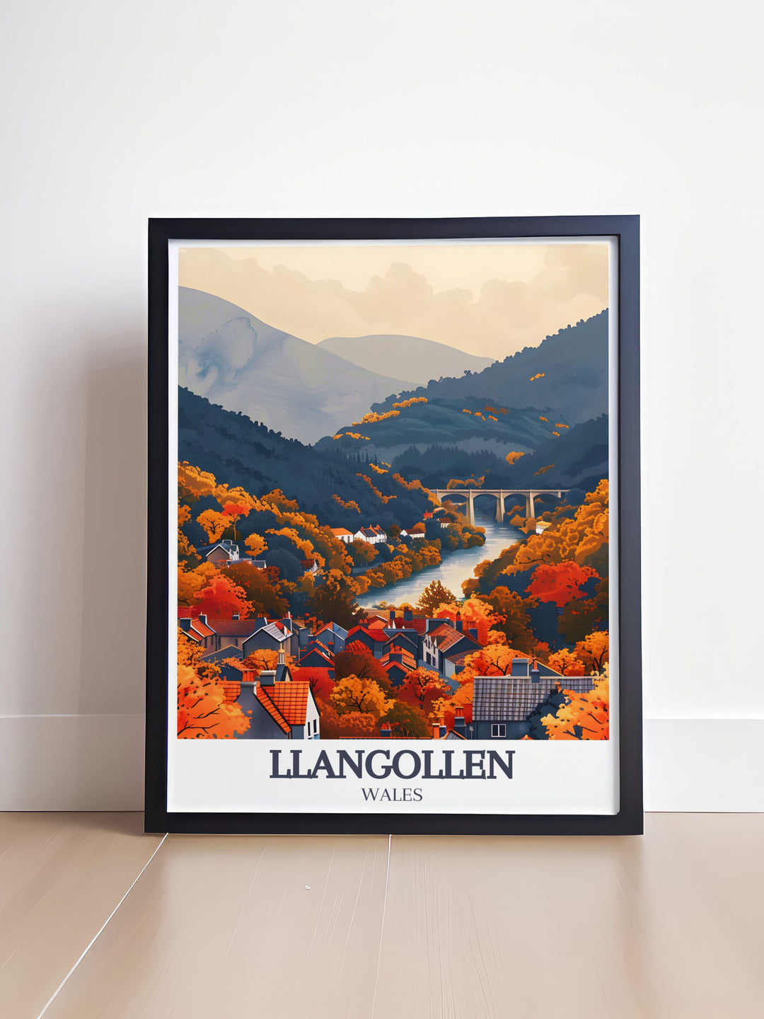 Showcase Llangollens charm with this wall art of River Dee and Pontcysyllte Aqueduct, ideal for Wales artwork enthusiasts.