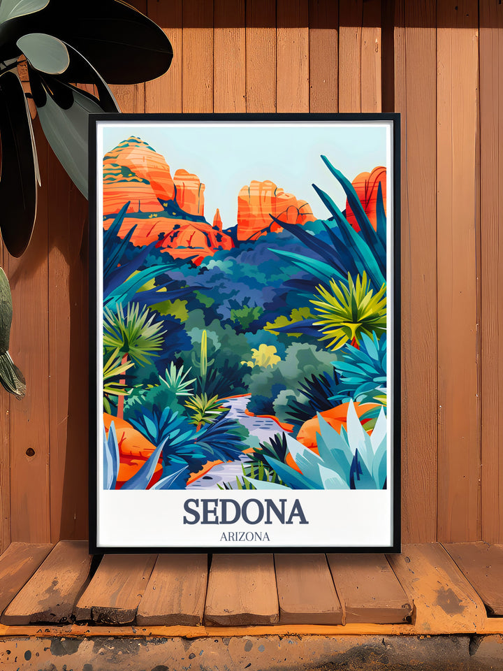 Sedona Travel Print highlighting Cathedral Rock and Oak Creek Canyon with vivid colors and intricate details ideal for adding a natural touch to your decor or as a thoughtful gift for someone who loves Arizona.