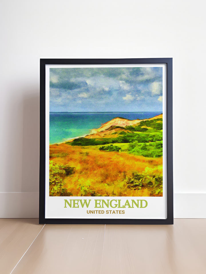 Vintage travel print featuring Marthas Vineyard and the New England Trail a perfect combination of coastal charm and natural beauty. Ideal for those who love national park art or want to bring a touch of nature into their home decor.