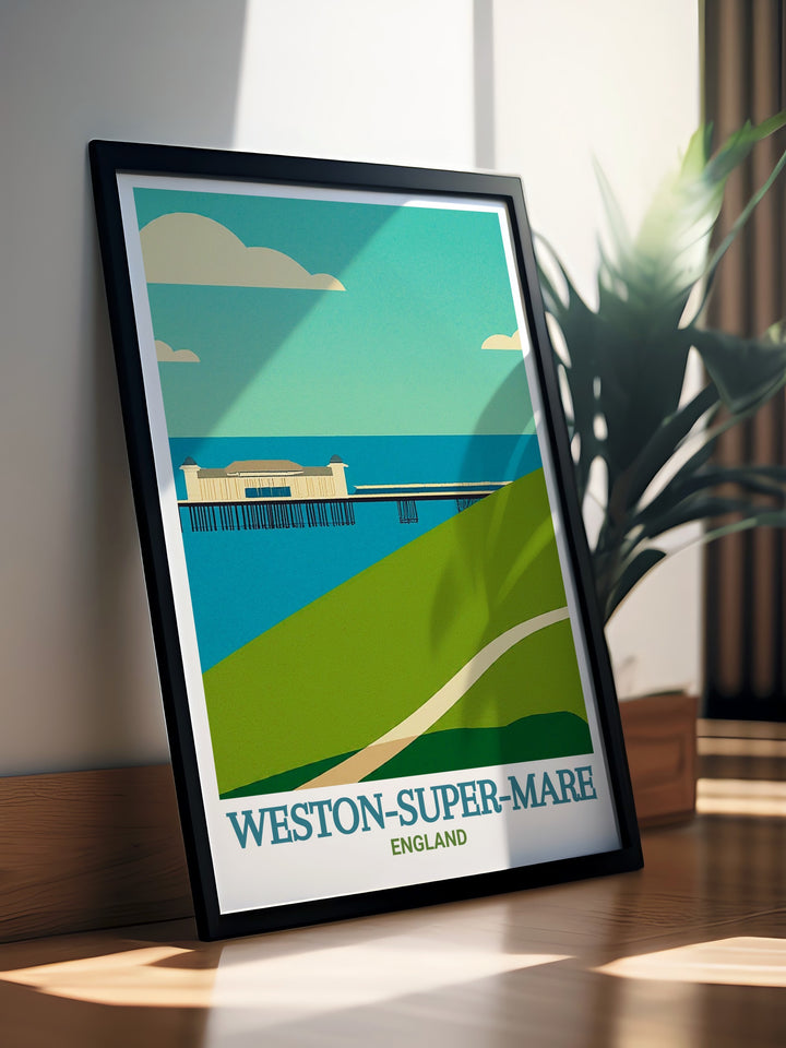 Grand Pier travel print highlights the vibrant energy and fun of one of Weston super Mares most famous landmarks. This artwork captures the piers classic British seaside appeal, making it a perfect piece for collectors of UK railway posters and fans of nostalgic coastal art.