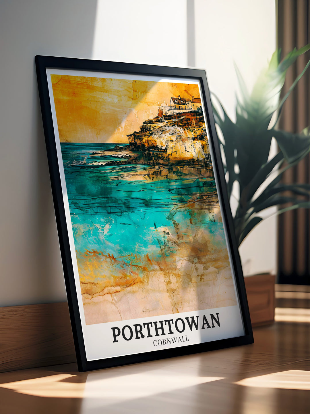 Elegant Porthtowan Beach artwork illustrating the vibrant sands and the peaceful setting of Porthtowan Village. The detailed print offers a glimpse into the heart of this beloved Cornish destination, making it a cherished piece for any lover of Cornwall travel art