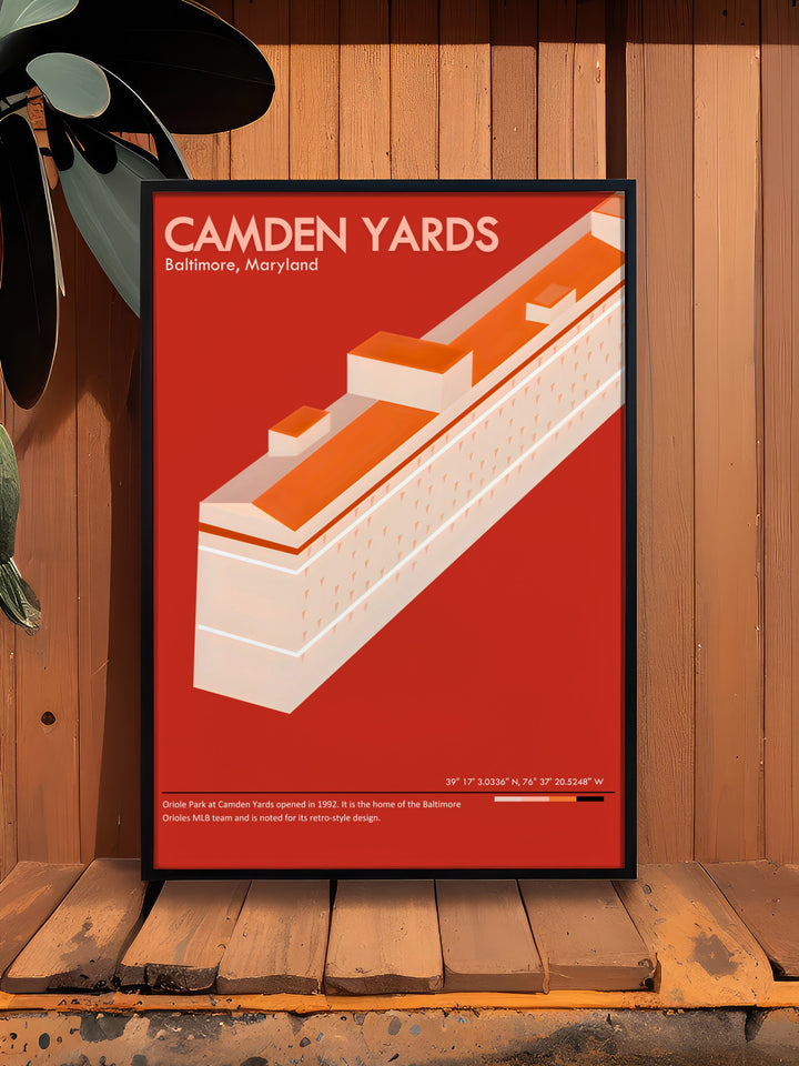 Detailed Orioles painting capturing the dynamic presence of Gunnar Henderson and Grayson Rodriguez with Camden Yards highlighted in the background a retro MLB poster that brings Baltimore baseball history to life in vivid colors