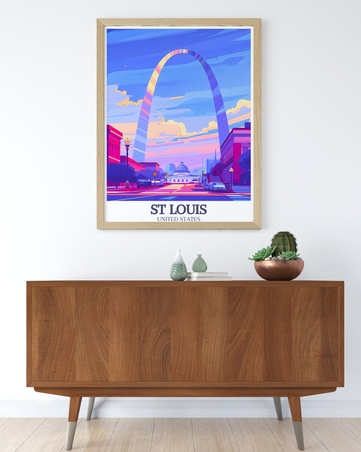 Exquisite St Louis poster featuring Gateway Arch and Old Courthouse ideal for adding elegance to your living room decor or gifting to art lovers and city enthusiasts vibrant and detailed artwork that celebrates the charm of St Louis landmarks