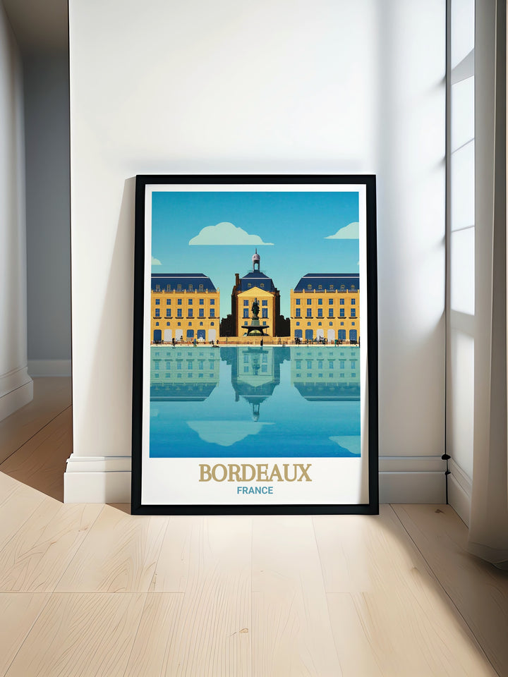 Immerse yourself in the beauty of Bordeaux with this art print of Place de la Bourse. The detailed depiction of the squares classical design is ideal for adding a touch of French culture and history to your decor