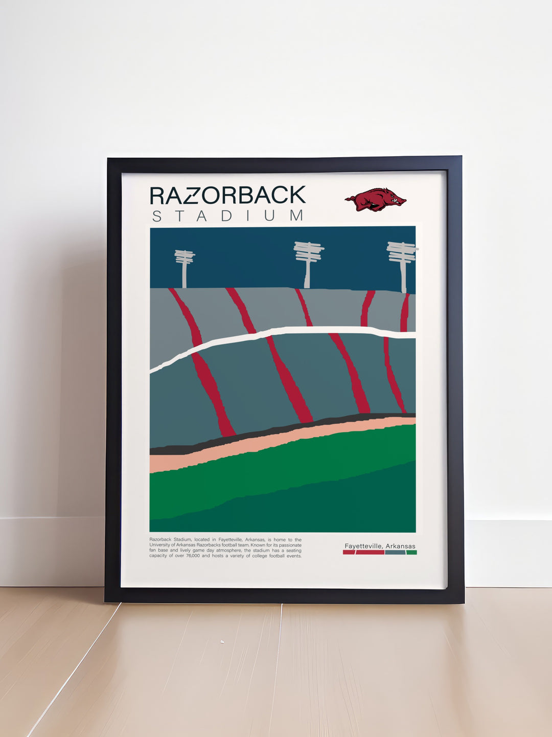 Razorbacks Poster highlighting Razorback Stadium a must have for college football fans and Arkansas Razorbacks supporters perfect for adding a touch of team spirit to your home office or dorm room decor