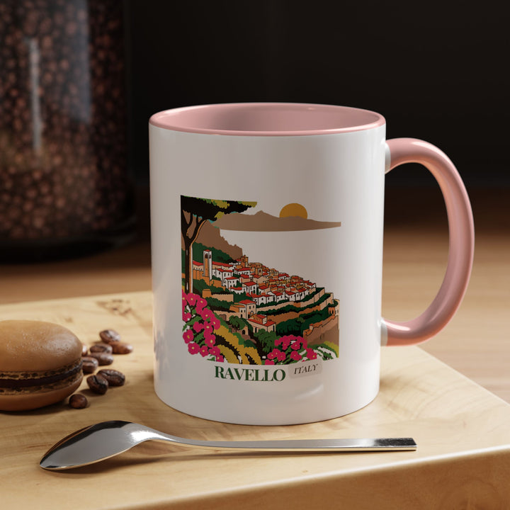 This Ravello Italy mug combines artistic beauty with practical functionality. Featuring detailed artwork of Ravello’s lush gardens and iconic villas, it is made from high-quality ceramic, dishwasher safe, and perfect for coffee or tea lovers.