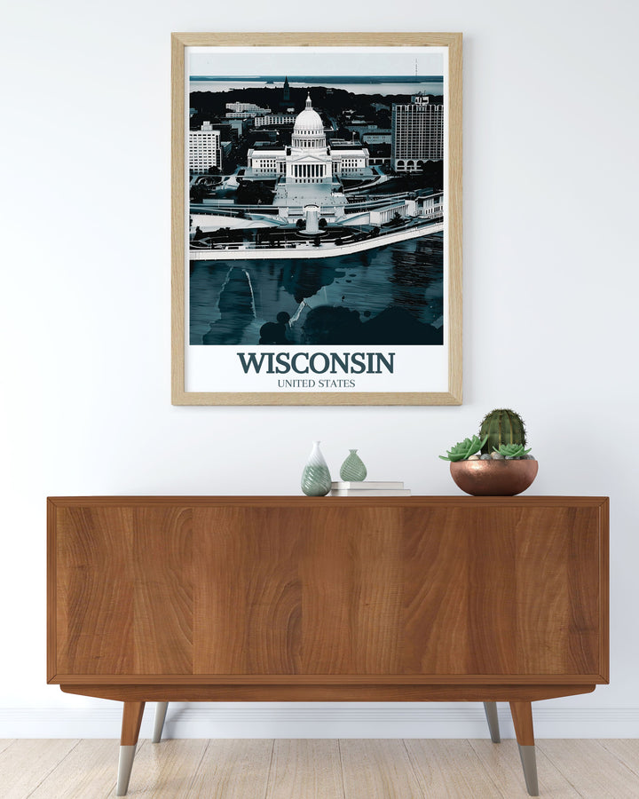 Detailed Wisconsin State Capitol and Lake Monona Digital Download available for instant access to beautiful and high quality art prints