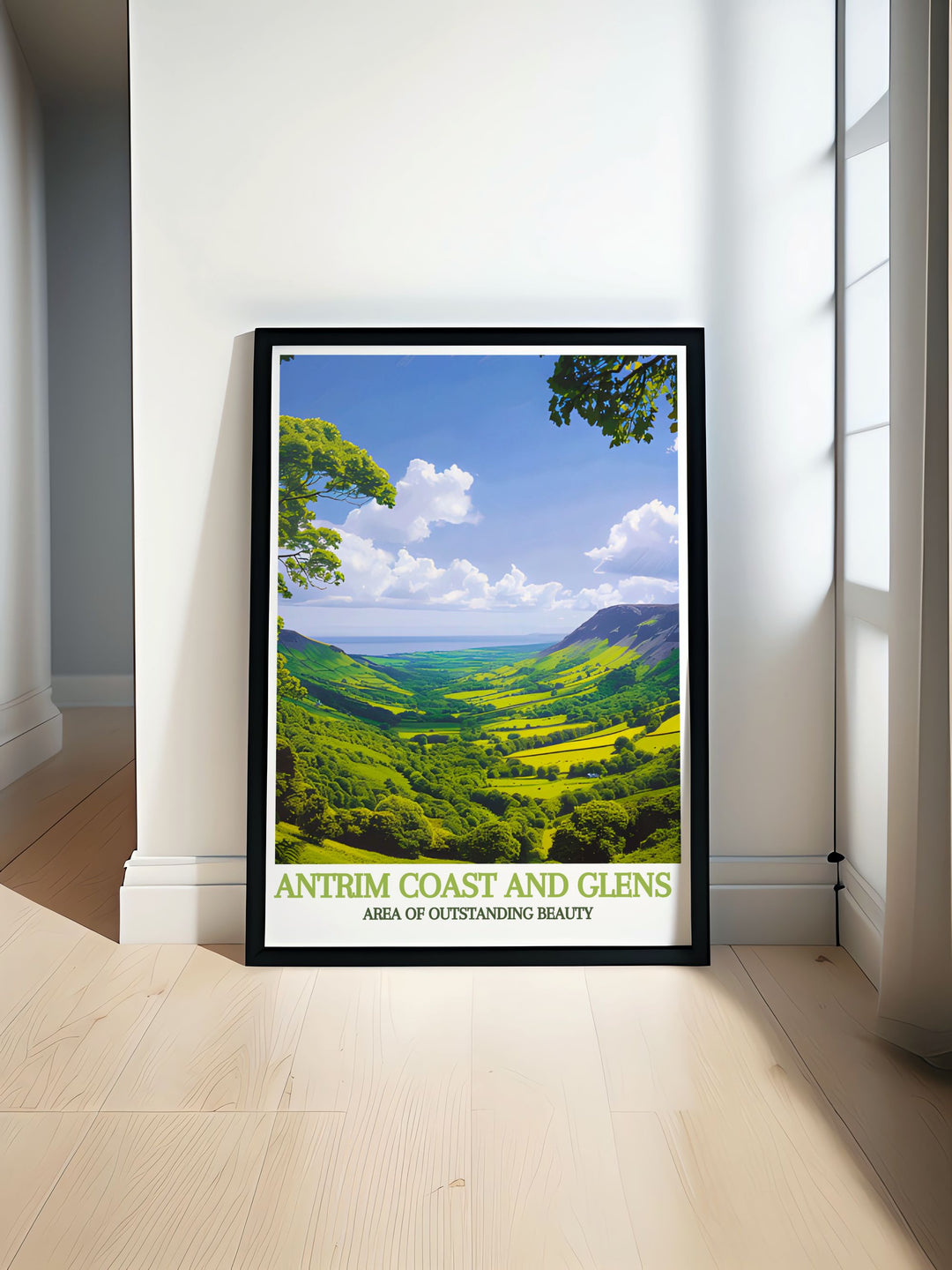Gallery wall art featuring the lush landscapes of the Glens of Antrim, perfect for adding a touch of nature to your home.