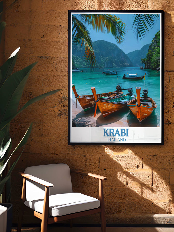Transform your home with the vibrant scenes of Krabi Island and the Phi Phi Islands depicted in this stunning wall art print perfect for adding a tropical feel to any room and a wonderful travel gift.