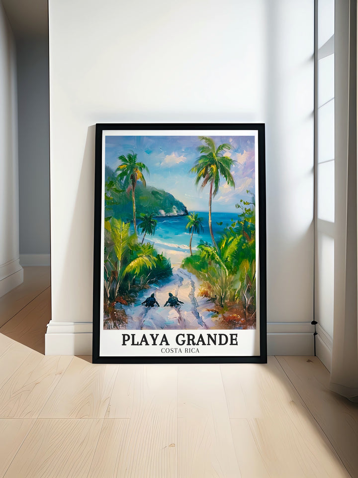 This Costa Rica wall art showcases the serene beaches of Playa Grande, Marino Las Baulas National Park, and Congo Beach. The perfect gift for nature lovers, this print adds a touch of tropical escape to any space, capturing the essence of Costa Ricas natural wonders.