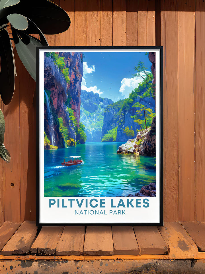 Kozjak Lake wall art highlighting the tranquil landscapes of Plitvice Lakes this poster brings the serene beauty of Croatia into your home with vibrant colors and intricate details perfect for enhancing your interior design with a touch of nature