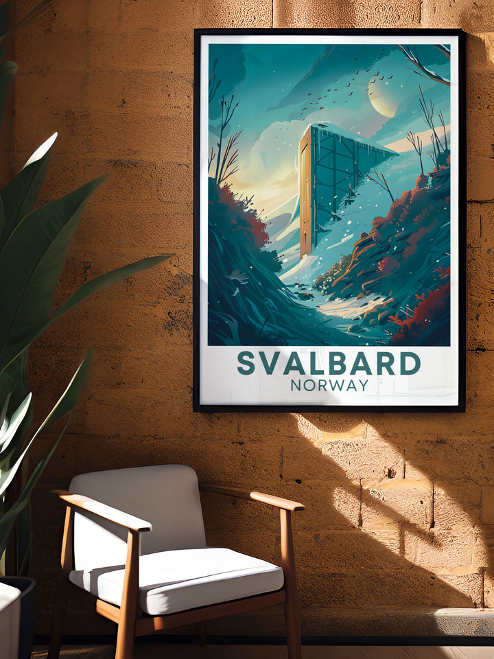 Captivating Svalbard Global Seed Vault stunning prints featuring the beauty of the Arctic landscape. This modern decor piece is perfect for transforming your living space and makes a wonderful personalized gift.