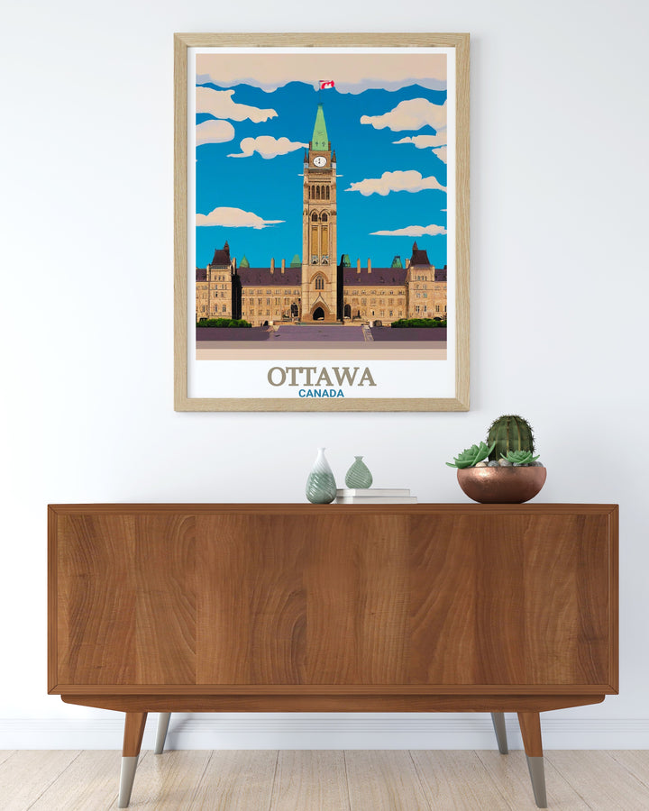 Ottawa Wall Art featuring Parliament Hill and other city landmarks. Perfect for those who love Ottawa travel this artwork offers a captivating view of the citys most famous sites bringing Ottawas charm into your living space.