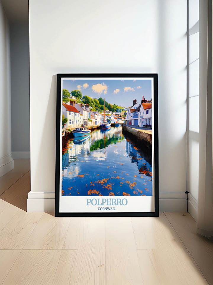 Polperro Harbour framed print showcasing the picturesque harbor and quaint streets of Polperro Cornwall perfect for any home decor