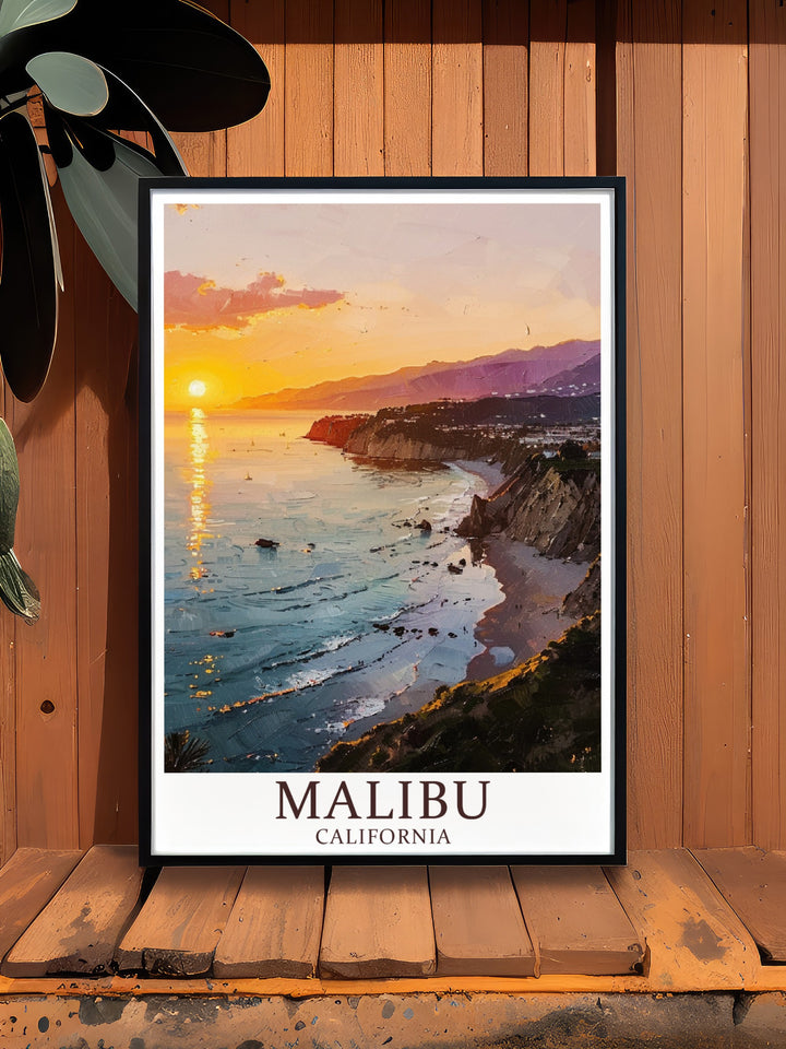 Zuma stunning living room decor paired with Malibu poster print offers a sophisticated yet relaxing design perfect for adding beachy elegance to your home this art brings together modern aesthetics and iconic coastal views