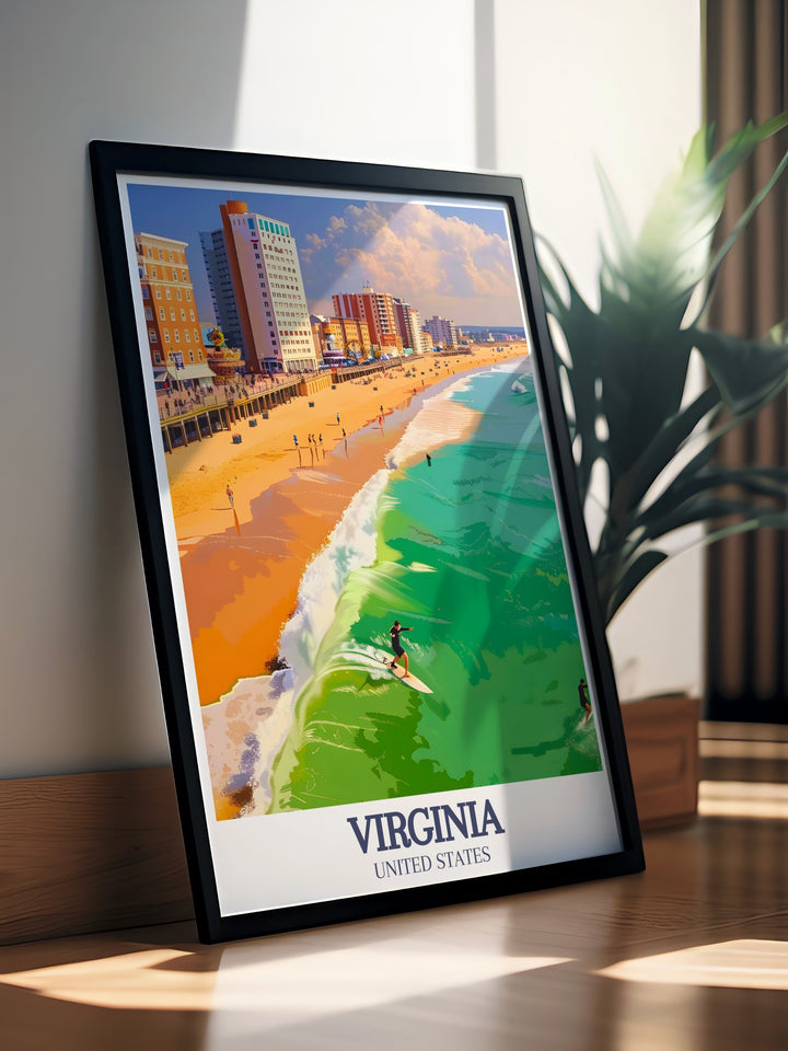 Stunning Richmond Wall Art with vintage poster style and Virginia Beach boardwalk Virginia Beach motifs offering a timeless piece of decor for your living room office or as a personalized gift for special occasions