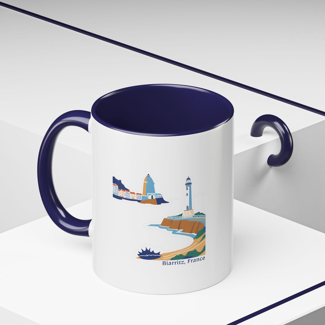 A beautifully crafted Biarritz France mug showcasing the scenic beauty of the French Basque Coast. Ideal for coffee and tea lovers, it features detailed artwork inspired by Biarritz’s coastline. Dishwasher safe for easy cleaning and everyday use.