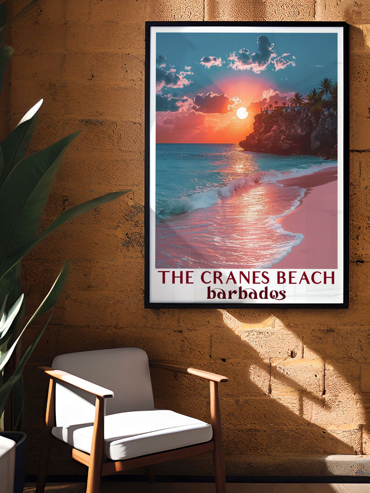 The Crane Beach framed art capturing the tranquil beauty of one of Barbados most famous beaches, perfect for enhancing your decor with a serene coastal vibe.