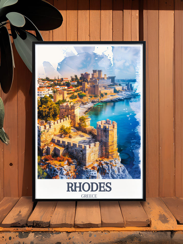 Palace of the Grand Master Travel Print highlighting the grand fortress that once housed the Knights of St. John. This Greece poster is a beautiful addition for anyone who appreciates medieval history and architecture.