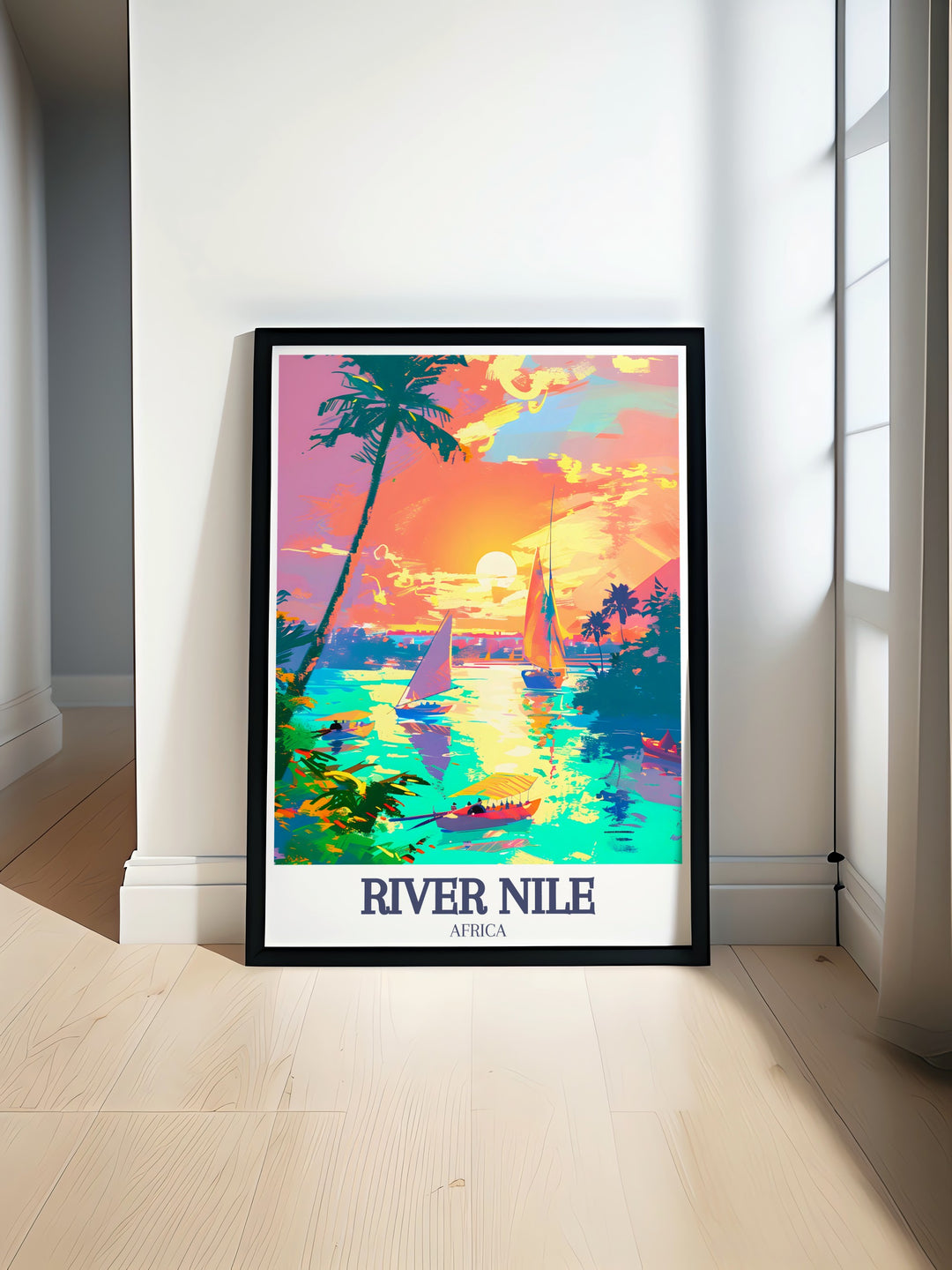 Bring the elegance of the Nile into your home with this Egypt Travel Print. Showcasing the rivers passage through Luxor, the print captures the natural beauty and historic significance of one of the worlds most famous rivers, ideal for enhancing your living space.