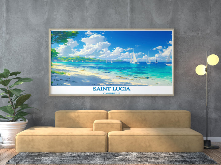 Elevate your living space with Marigot Bay Framed Prints from Saint Lucia this artwork captures the breathtaking scenery of one of the Caribbeans most picturesque locations perfect for those who love tropical destinations and appreciate fine wall art