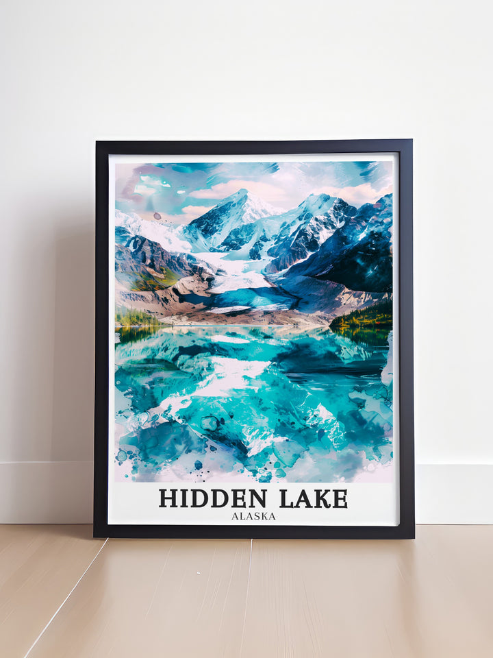 Denali wall poster capturing the dramatic scale and rugged beauty of Alaskas tallest mountain. This print offers a detailed view of Denalis snow capped peak, creating a bold and adventurous atmosphere in any space, ideal for those who love the thrill of outdoor exploration.