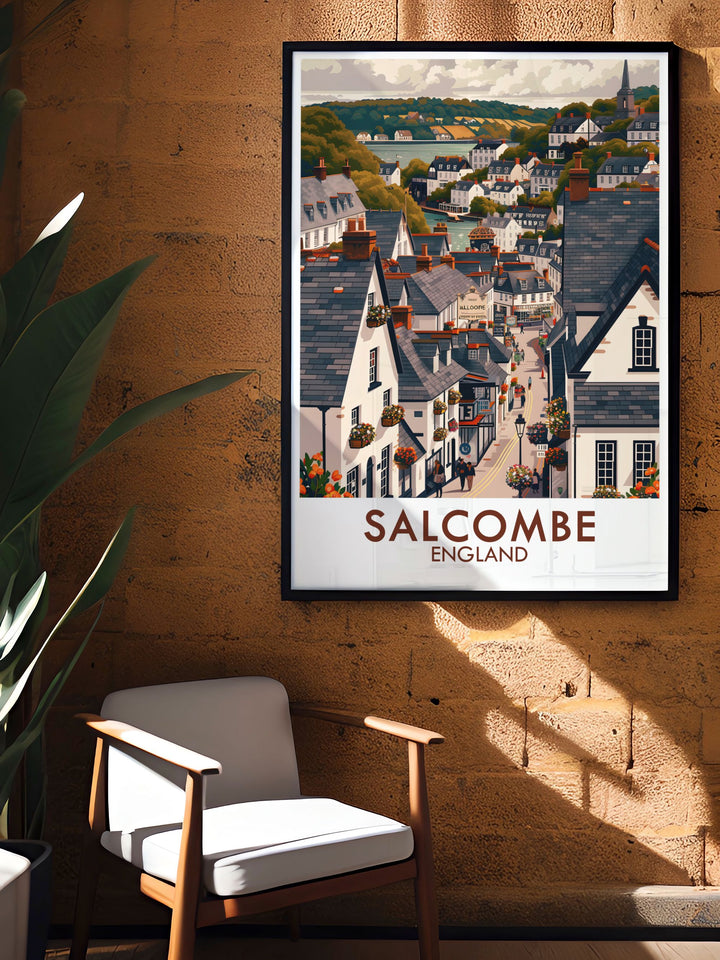 Salcombe Town Centre elegant home decor prints offer a sophisticated way to decorate your living room with the beauty of Salcombe Devon