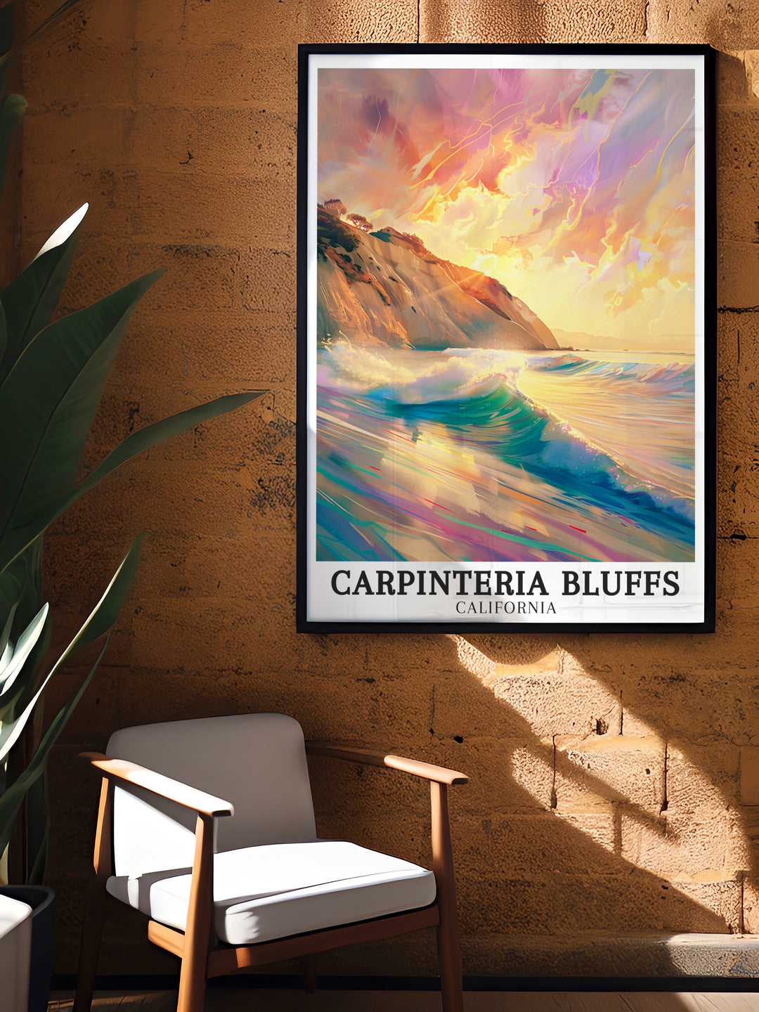 Carpinteria Bluffs Nature Preserve and Carpinteria State Beach depicted in this California travel print a perfect addition to your home decor that reflects the serene beauty of Californias coastlines making it an ideal gift for travelers and nature enthusiasts