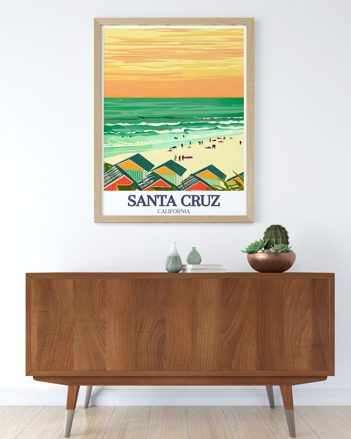 California travel inspired Capitola State Beach and Pacific Ocean framed prints perfect for adding a touch of coastal beauty to your home elegant California decor that makes a thoughtful California gift for any occasion.