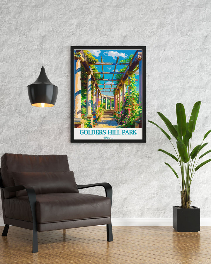 Framed art print of The Pergola and Hill Garden, capturing the essence of its historical and architectural beauty, ideal for history enthusiasts and those who appreciate the elegance of Edwardian design.