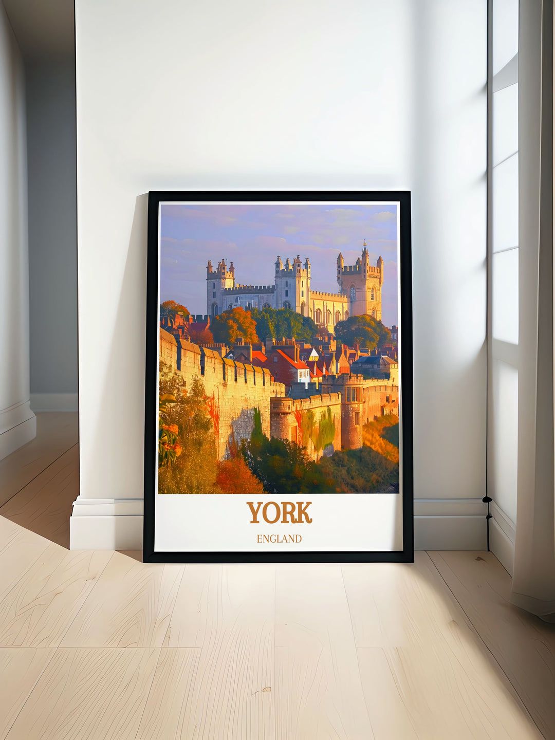 National Park Poster showcasing the Howardian Hills AONB in North Yorkshire with rolling hills and lush countryside. Includes ENGLAND, york city walls for a blend of natural beauty and historical charm in vintage travel prints.
