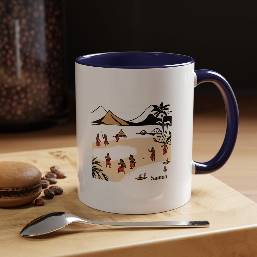 A beautifully crafted Samoa mug featuring intricate artwork of Samoas stunning beaches and vibrant culture. Perfect for coffee or tea lovers, it showcases designs inspired by Samoas natural beauty and traditions. Durable and dishwasher-safe, a meaningful gift for travelers and art lovers.