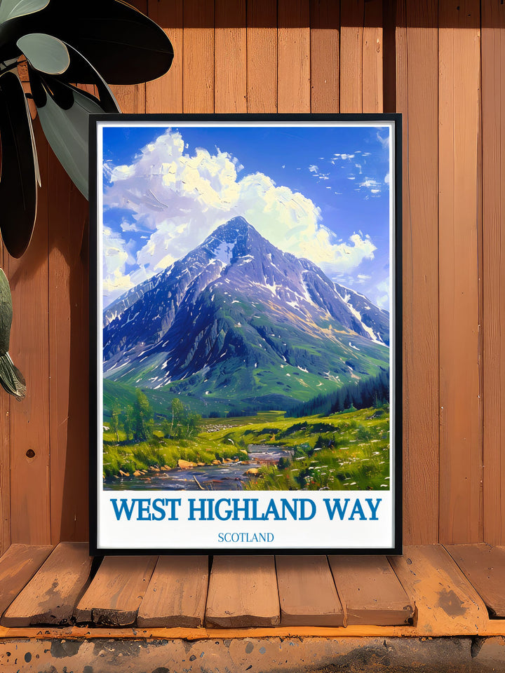 Experience the majesty of the Scottish Highlands with this Buachaille Etive Mor Art Print. Ideal for Munro Baggers and outdoor enthusiasts this Scotland Poster is a beautiful addition to your home decor and a unique Hiking Walking Gift.