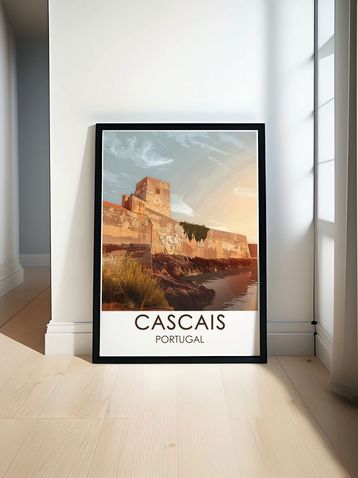 The vibrant life of Cascais Marina is brought to life in this travel poster, perfect for adding a touch of nautical charm to any room.