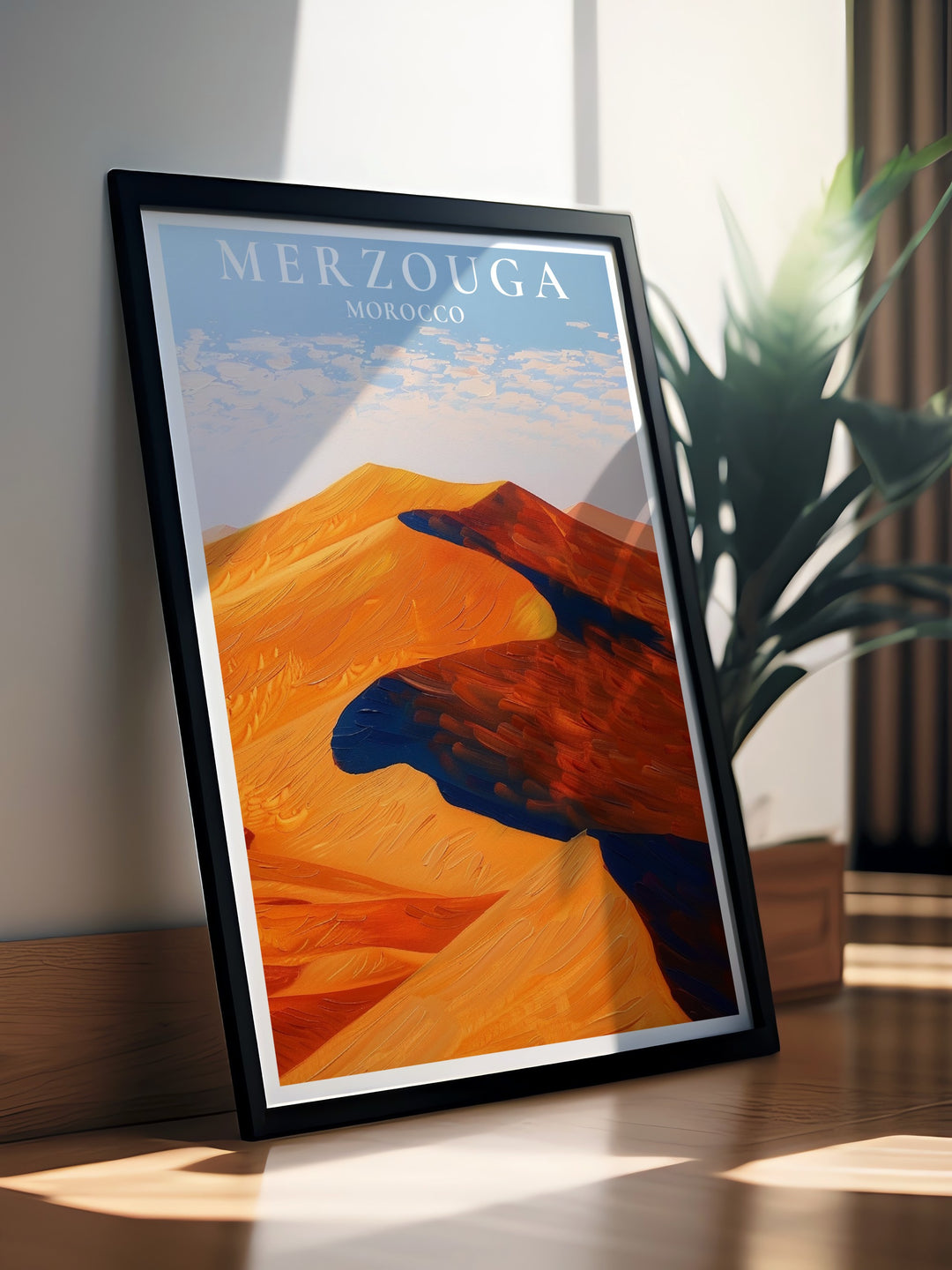 Erg Chebbi Dunes Wall Art complements the vibrant Merzouga Poster bringing the diverse and captivating landscapes of Morocco into your home Perfect for creating a travel inspired theme with a touch of elegance and cultural richness