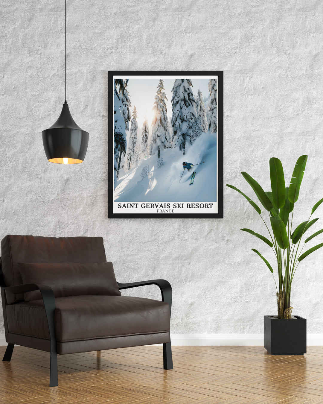 A vintage poster of Les Houches, highlighting the classic ski runs and stunning mountain views. This print is a perfect addition to any room, offering a nostalgic look at one of the French Alps most beloved ski areas.