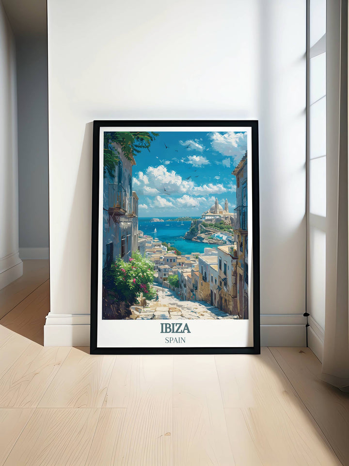 Pool Party Print featuring the vibrant nightlife of San Antonio Ibiza with a stunning view of Dalt Vila Ibiza Old Town perfect for enhancing your home decor with a touch of Ibizas dynamic energy and historical charm