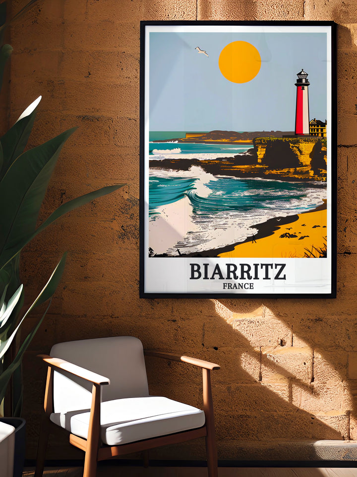 Biarritz Wall Decor featuring Plage de la Cote des Basques and Phare de Biarritz this artwork adds a touch of sophistication to any space perfect for those who want to bring the elegance of the French coast into their home with beautiful and inspiring decor